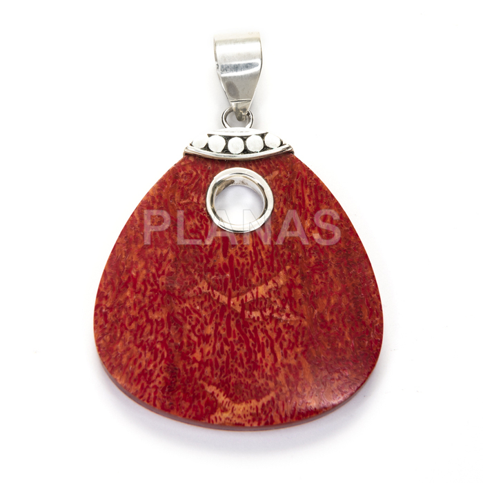 Pendant in sterling silver and coral.  