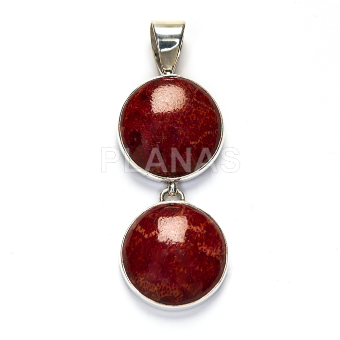 Pendant in sterling silver and coral.  