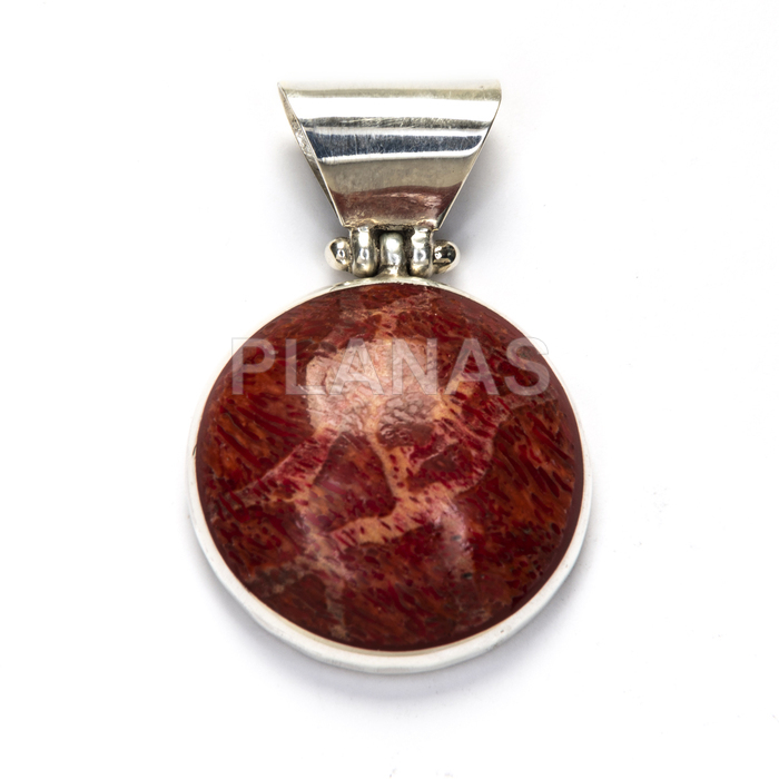 Pendant in sterling silver and coral.  