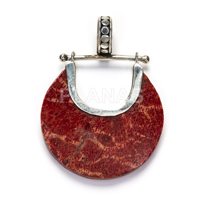 Pendant in sterling silver and coral.  