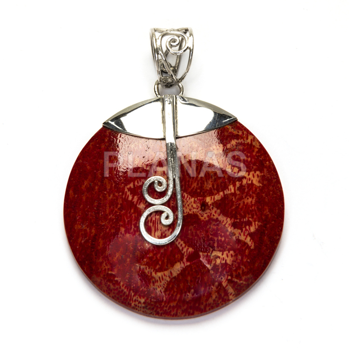 Pendant in sterling silver and coral.  
