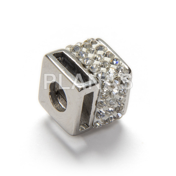 Entrepieza en Acero Inoxidable y Cristal de 13x12mm.