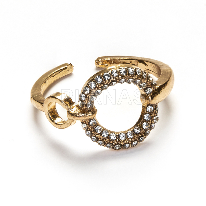 Anel em latão e banhado a ouro com zircônias brancas. 