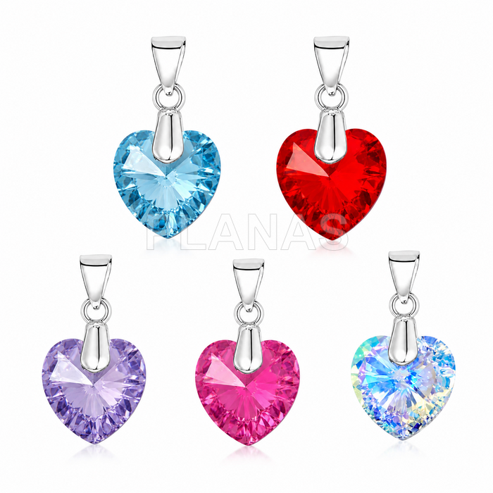 Colgante en Plata de ley y Cristal. CORAZÓN.