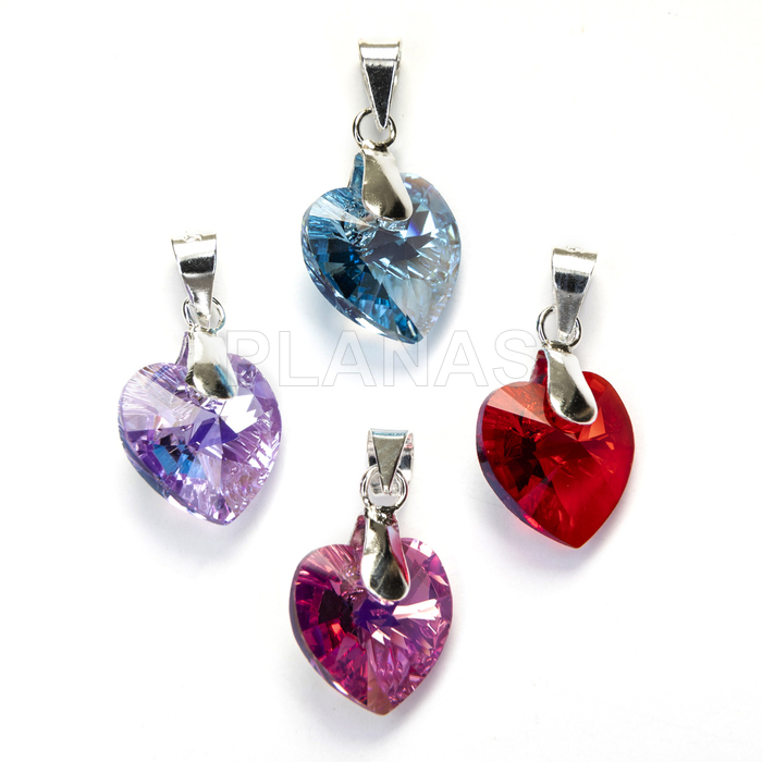 Sterling silver and crystal pendant. heart.
