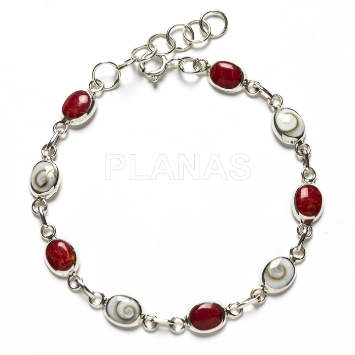 Sterling silver bracelet with coral and shiva. 