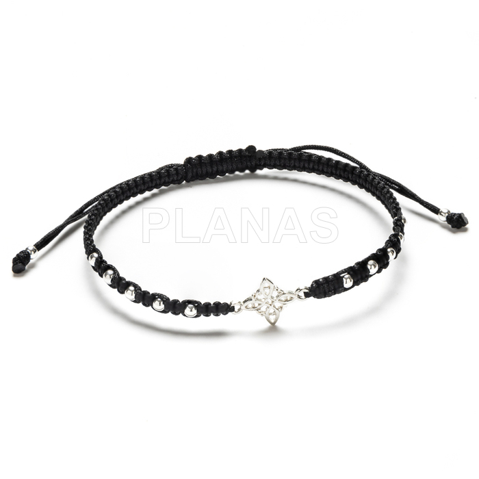 Black macramé bracelet in sterling silver. witch