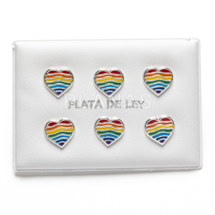 3-piece display of sterling silver earrings. heart.