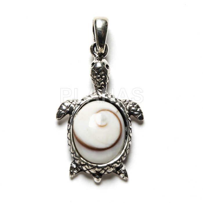 Pingente em prata de lei e shiva. tartaruga.