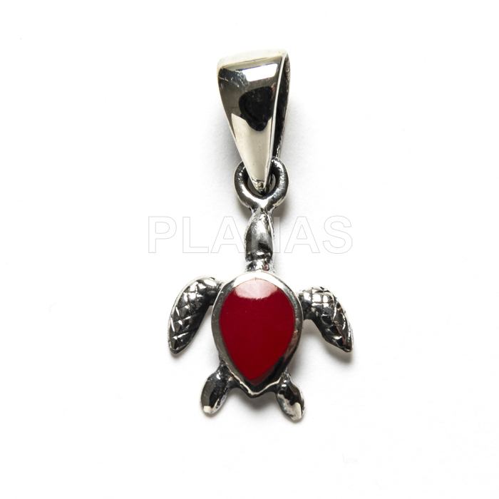 Mini Colgante en Plata de Ley y esmalte rojo. TORTUGA.