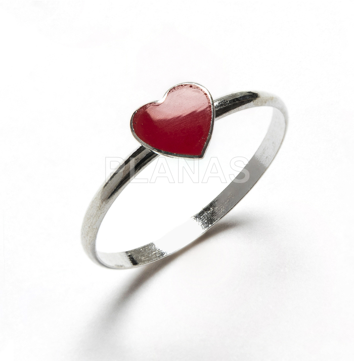  sterling silver and red enamel ring. heart.