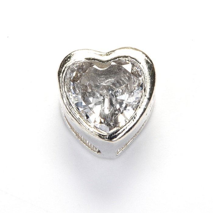 Sterling silver and zirconia spacer. heart.