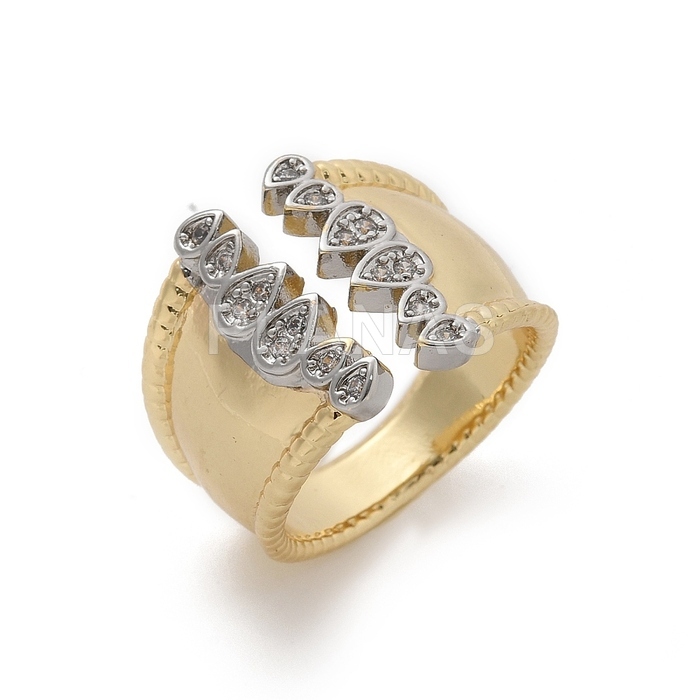 Anel em latão e banhado a ouro com zircônias brancas. 