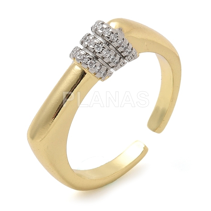 Anillo en Latón y Baño Oro con Circonitas blancas. 