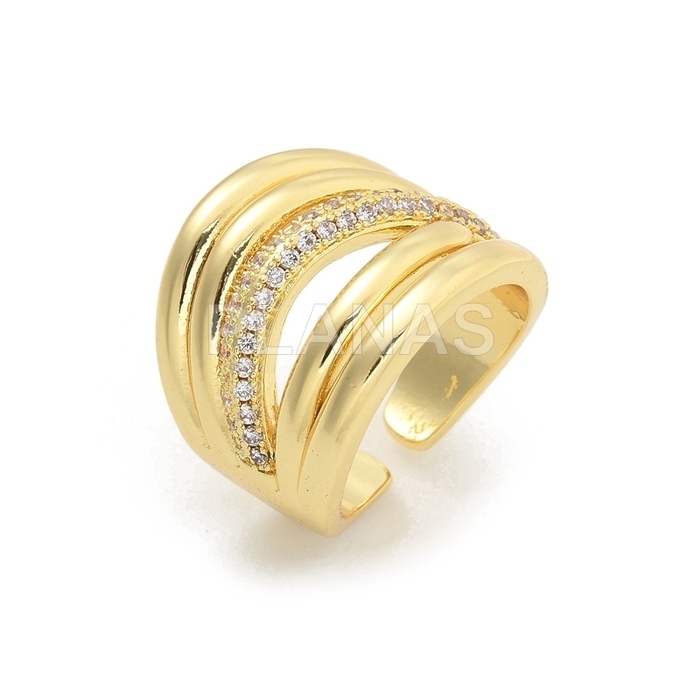 Anillo en Latón y Baño Oro con Circonitas blancas. 