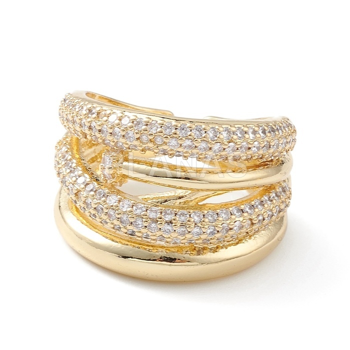 Anillo en Latón y Baño Oro con Circonitas blancas. 
