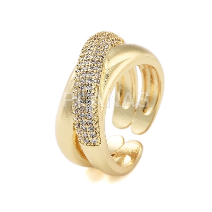 Anillo en Latón y Baño Oro con Circonitas. 