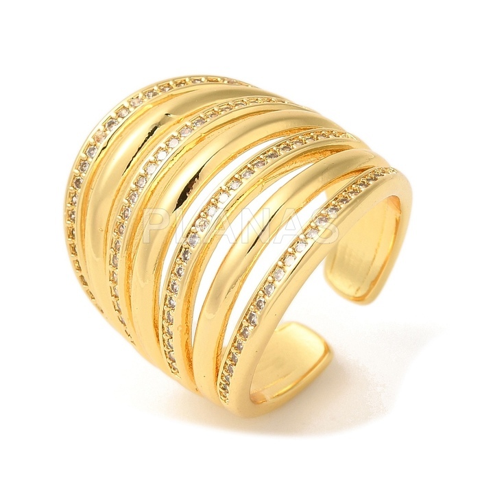 Anillo en Latón y Baño Oro con Circonitas. 
