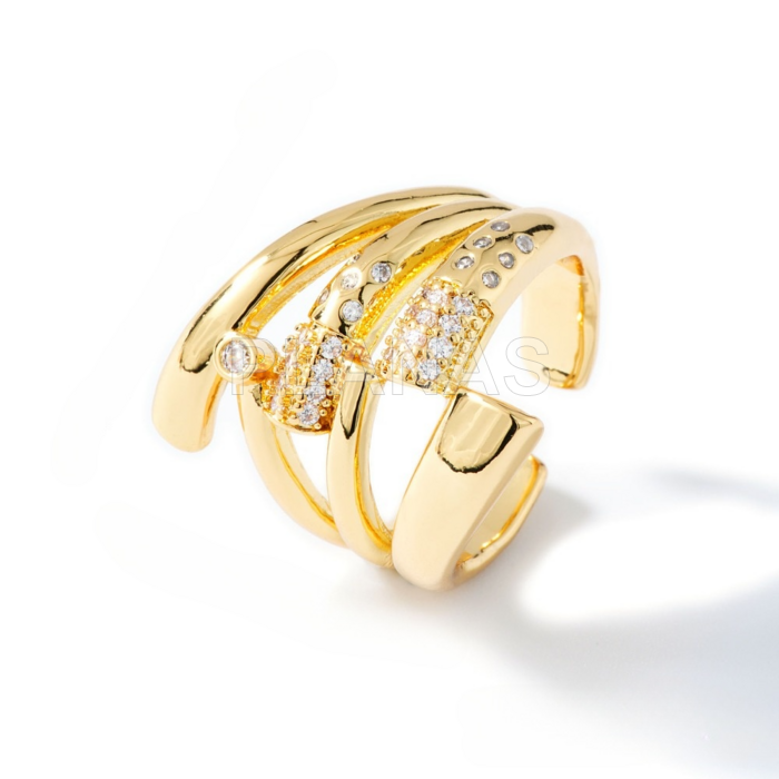 Anillo en Latón y Baño Oro con Circonitas blancas. 