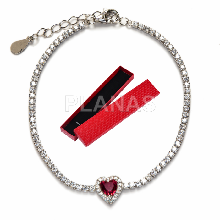 Pulsera  Riviere en Plata de Ley Rodiada y Circonitas. CORAZÓN.