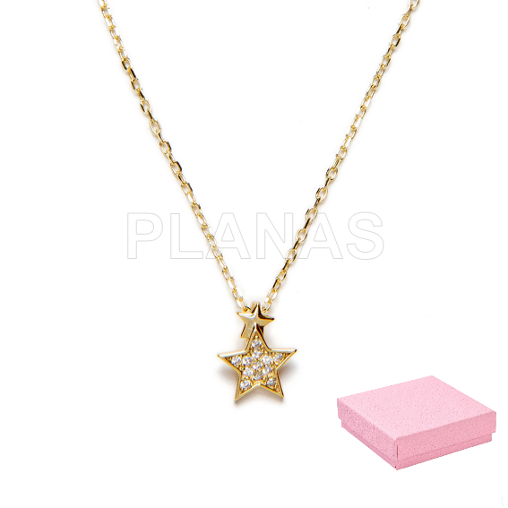 Colgante en Plata de ley y Baño Oro con Circonitas Blancas. ESTRELLA.