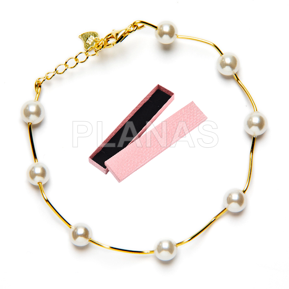 Pulsera en Plata de ley y Baño Oro con perla Shell de 6mm.