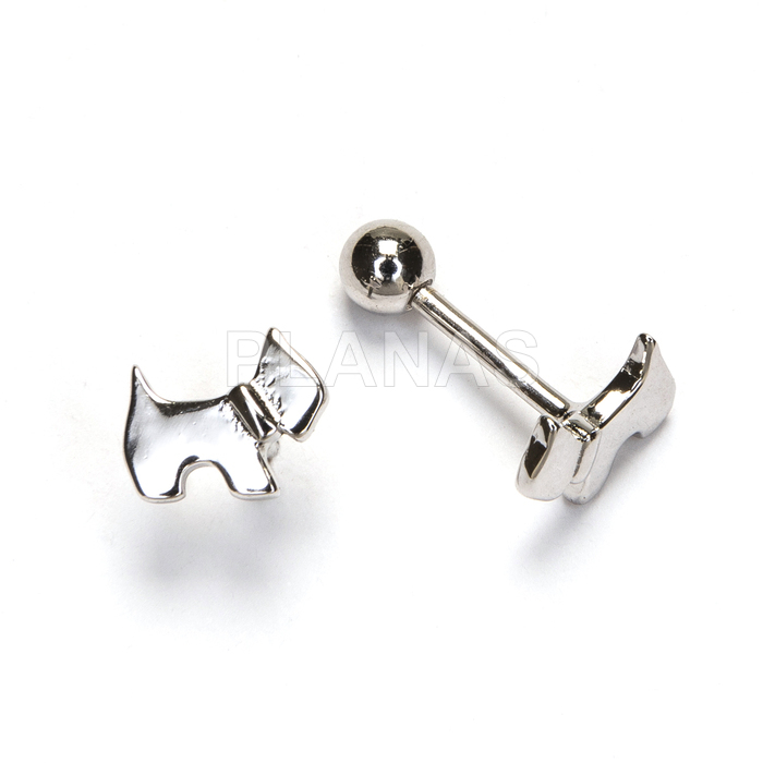 Pendientes en Plata de ley Rodiado con cierre de rosca de 3mm.PERRO.