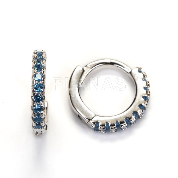 Aros en Plata de ley Rodiada y  Circonitas Azules.