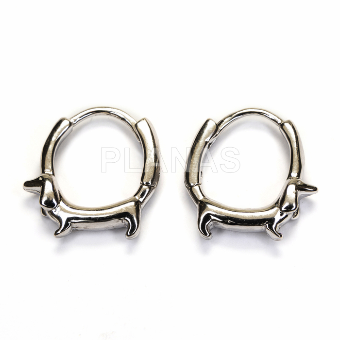 Aros en  plata de Ley Rodiada. PERRO SALCHICHA.