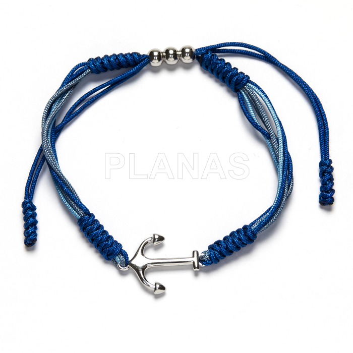 Pulsera macramé en Plata de ley en tonos azules. ANCLA.