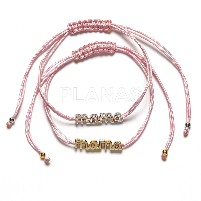 Pulsera macramé en Plata de ley y cordón en Rosa.MAMA.