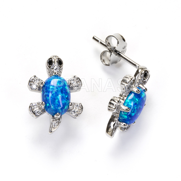 Pendientes en Plata de ley Rodiada y Opalo. TORTUGA.