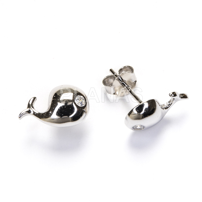 Pendientes en plata de ley y Circonita. BALLENA.  