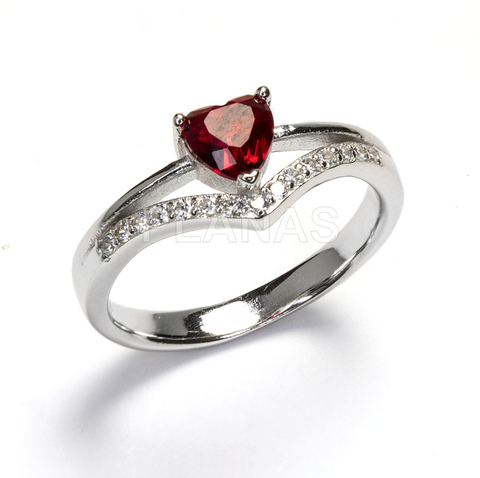 Anillo en Plata de ley Rodiada y Circonitas. CORAZÓN.