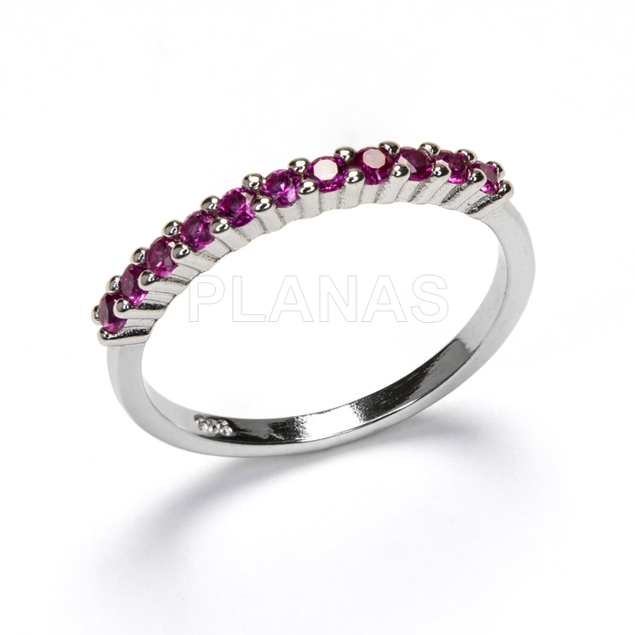 Anillo en Plata de ley Rodiada y Circonitas Fucsias.  