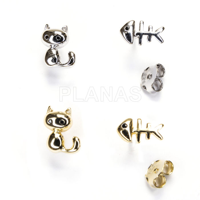Pendientes en Plata de ley.  GATO Y RASPA PEZ.