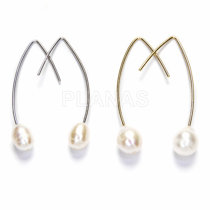Pendientes en Plata de ley y Perla Cultivada de 8mm. 