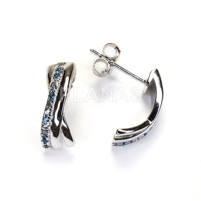 Pendientes en plata de ley Rodiada y Circonitas Azules.  