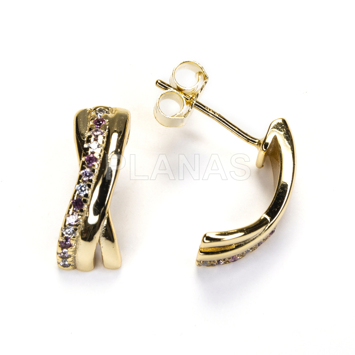 Pendientes en plata de ley y Baño Oro con Circonitas Azules.  