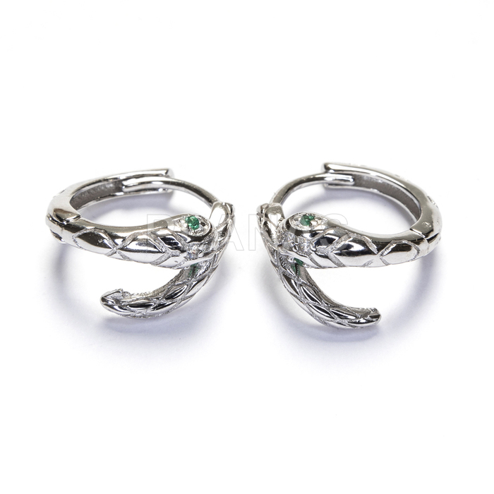 Pendientes en plata de ley Rodiada y Circonitas. SERPIENTE.  