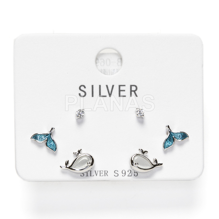 Display de 3pr de Pendientes en Plata de ley Rodiada y Circonitas. MOTIVOS MARINEROS 