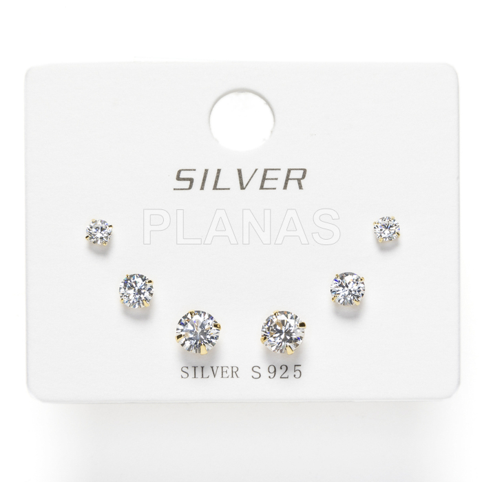 Display de 3pr de Pendientes en Plata de ley y Baño Oro con Circonitas.  