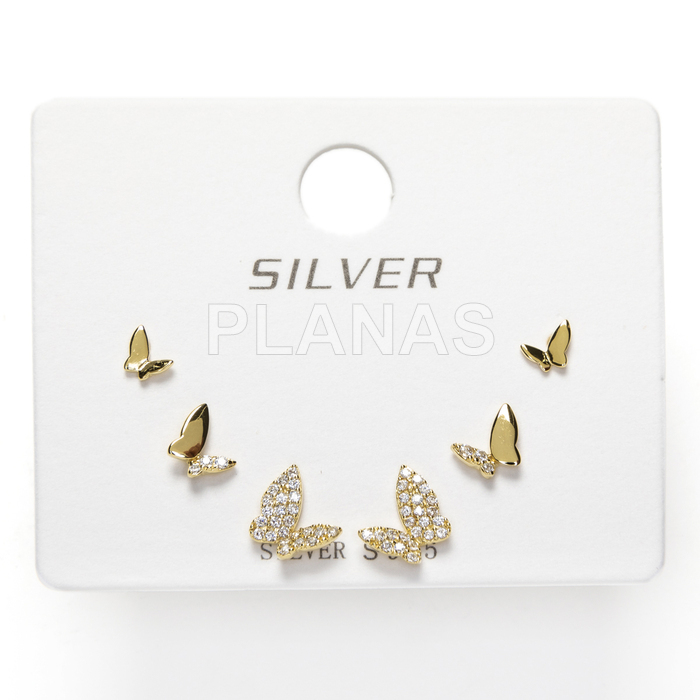 Display de 3pr de Pendientes en Plata de ley Rodiada y Circonitas. MARIPOSAS  