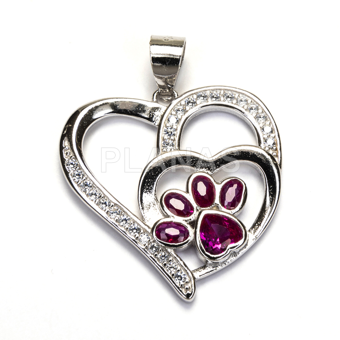 Colgante en Plata de ley Rodiada y Circonitas. CORAZÓN Y PEZUÑA.