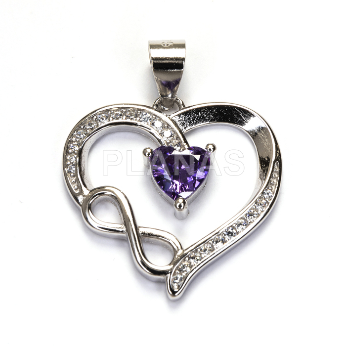Colgante en Plata de ley Rodiada y Circonitas. CORAZÓN E INFINITO.