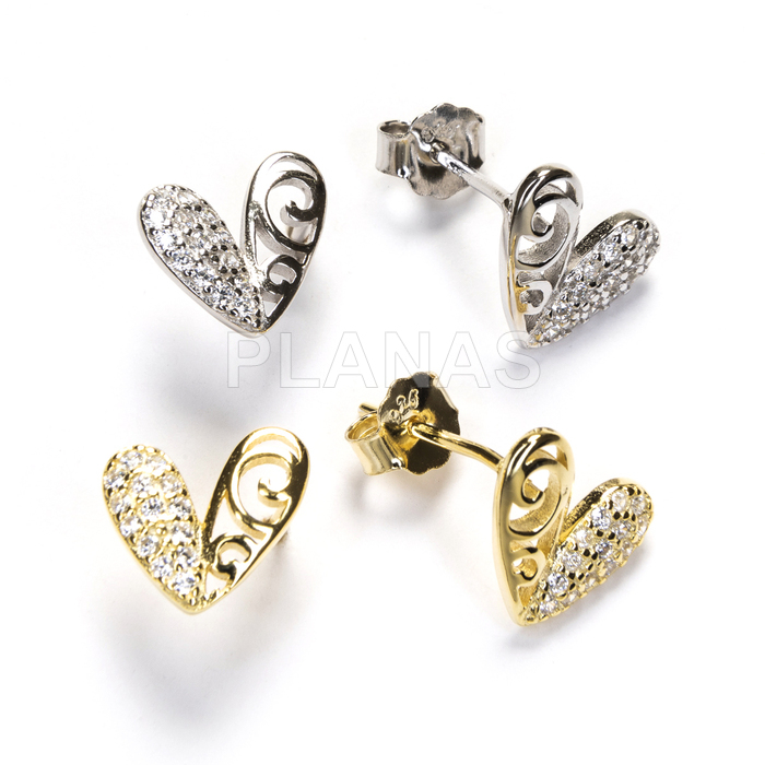 Pendientes en plata de ley y Circonitas.  CORAZÓN.
