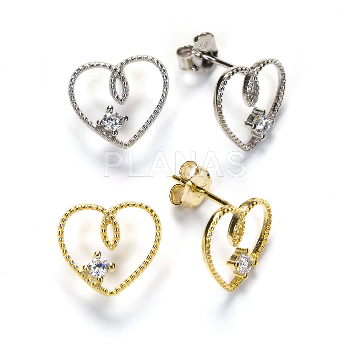 Pendientes en plata de ley y Circonitas. CORAZÓN.