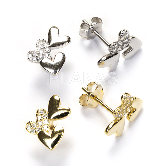 Pendientes en plata de ley y Circonitas. CORAZONES.