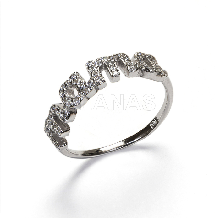 Anillo en Plata de ley Rodiada y Circonitas. MAMA.
