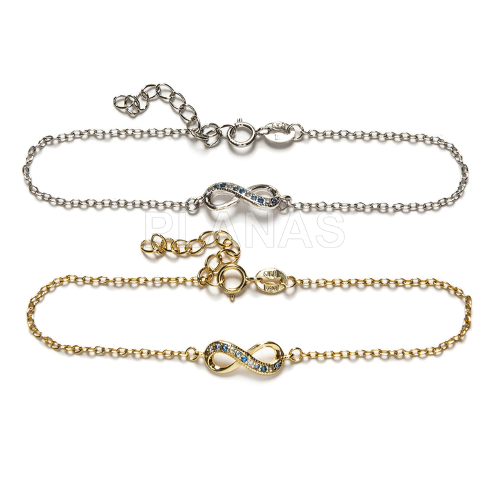Pulseira de prata esterlina com zircônia. infinito.